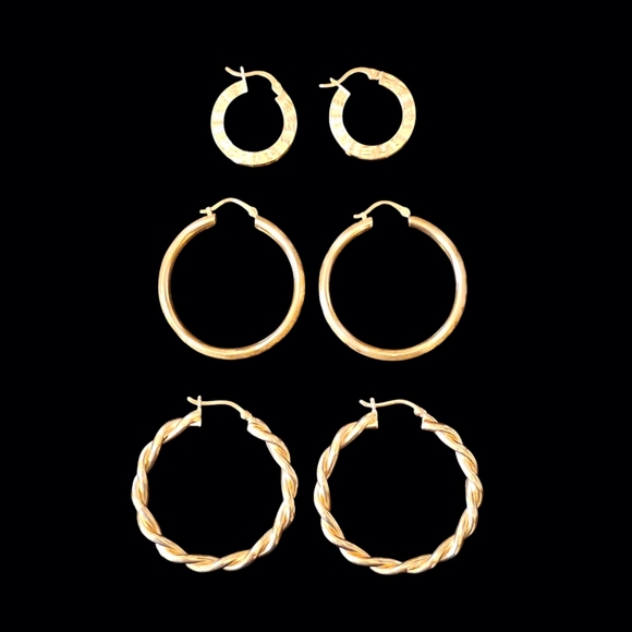 Etched 14k Gold Hoop Earrings - Picture 14 of 16